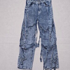 LABIJOU Womens Acid Wash Distressed Strappy Jeans Size L
